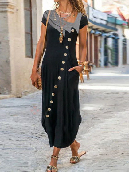 Fashion Short Sleeve Button Dress