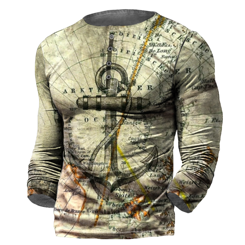Men's outdoor nautical print long-sleeved Henry Shirt