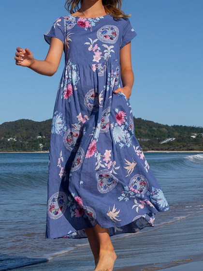 Floral Boho Short Sleeve Dress